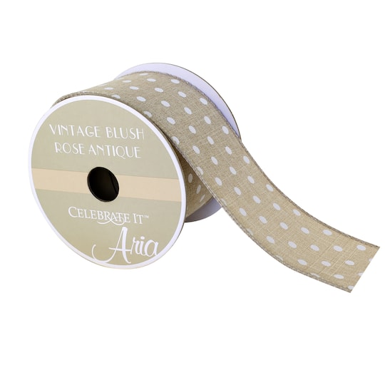 2.5&#x22; Woven Wired Vintage Blush Polka Dot Ribbon By Celebrate It&#x2122; Aria